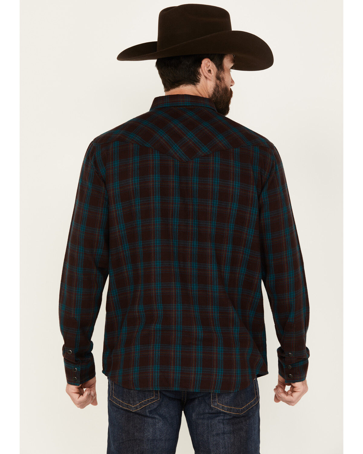 Image #4 - Moonshine Spirit Men's Vineyard Plaid Print Long Sleeve Snap Western Shirt, Purple, hi-res