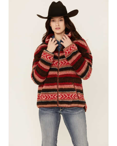 Cruel Girl Women's Southwestern Print High-Pile Zip-Front Fleece Jacket , Multi, hi-res
