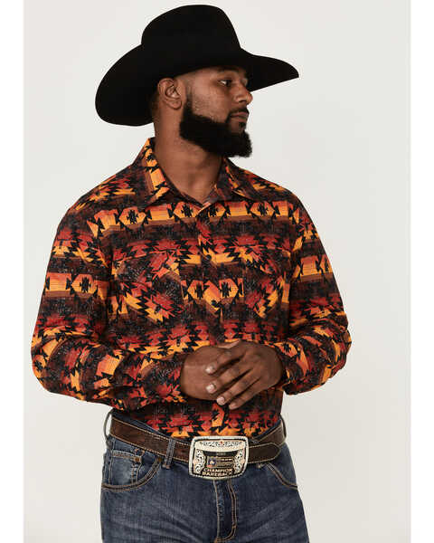 Dale Brisby Men's Sunset Southwestern Print Long Sleeve Snap Western Shirt , Black, hi-res
