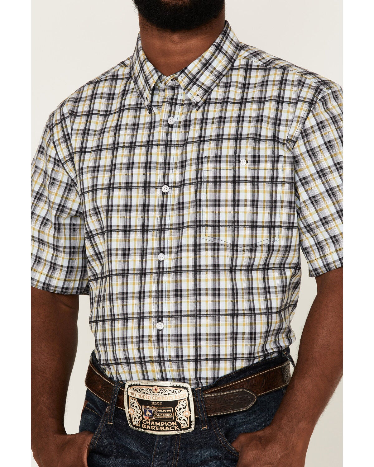 Image #3 - RANK 45&reg; Men's Sponsor Plaid Print Short Sleeve Button-Down Western Shirt, Multi, hi-res