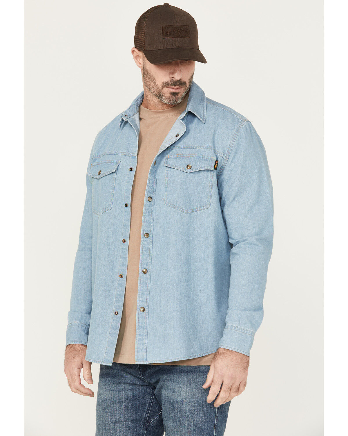 Image #2 - Hawx Men's All Out Light Wash Long Sleeve Snap Denim Work Shirt, Light Wash, hi-res
