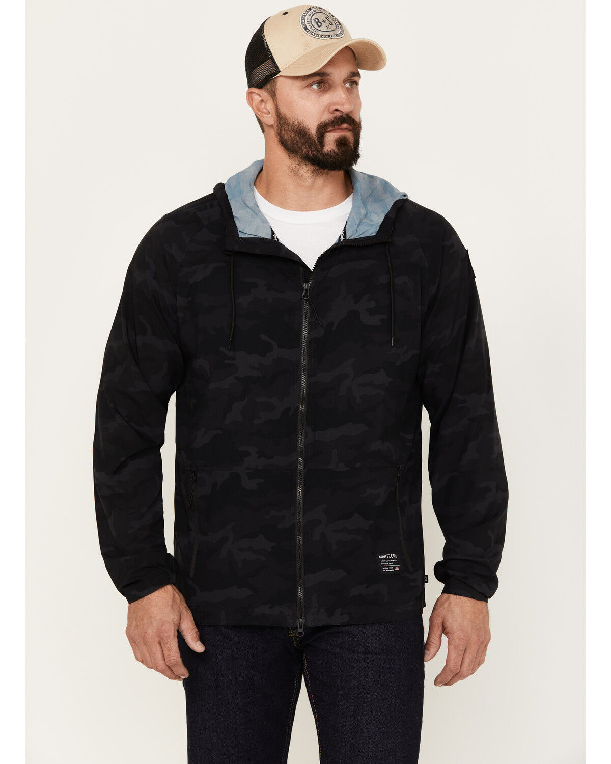 Image #1 - Howitzer Men's Camo Combatant Hooded Track Jacket, Black, hi-res