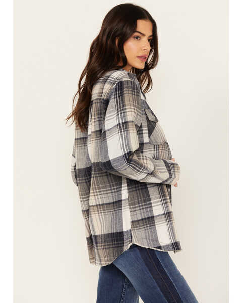 Image #2 - Pacific Teaze Women's Plaid Print Sherpa Lined Shacket , Navy, hi-res