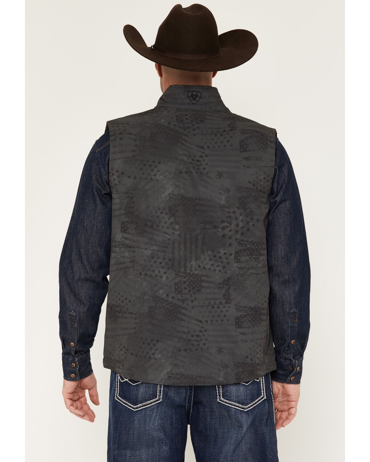 Image #4 - Ariat Men's Americana Flag Print Softshell Vest, Charcoal, hi-res