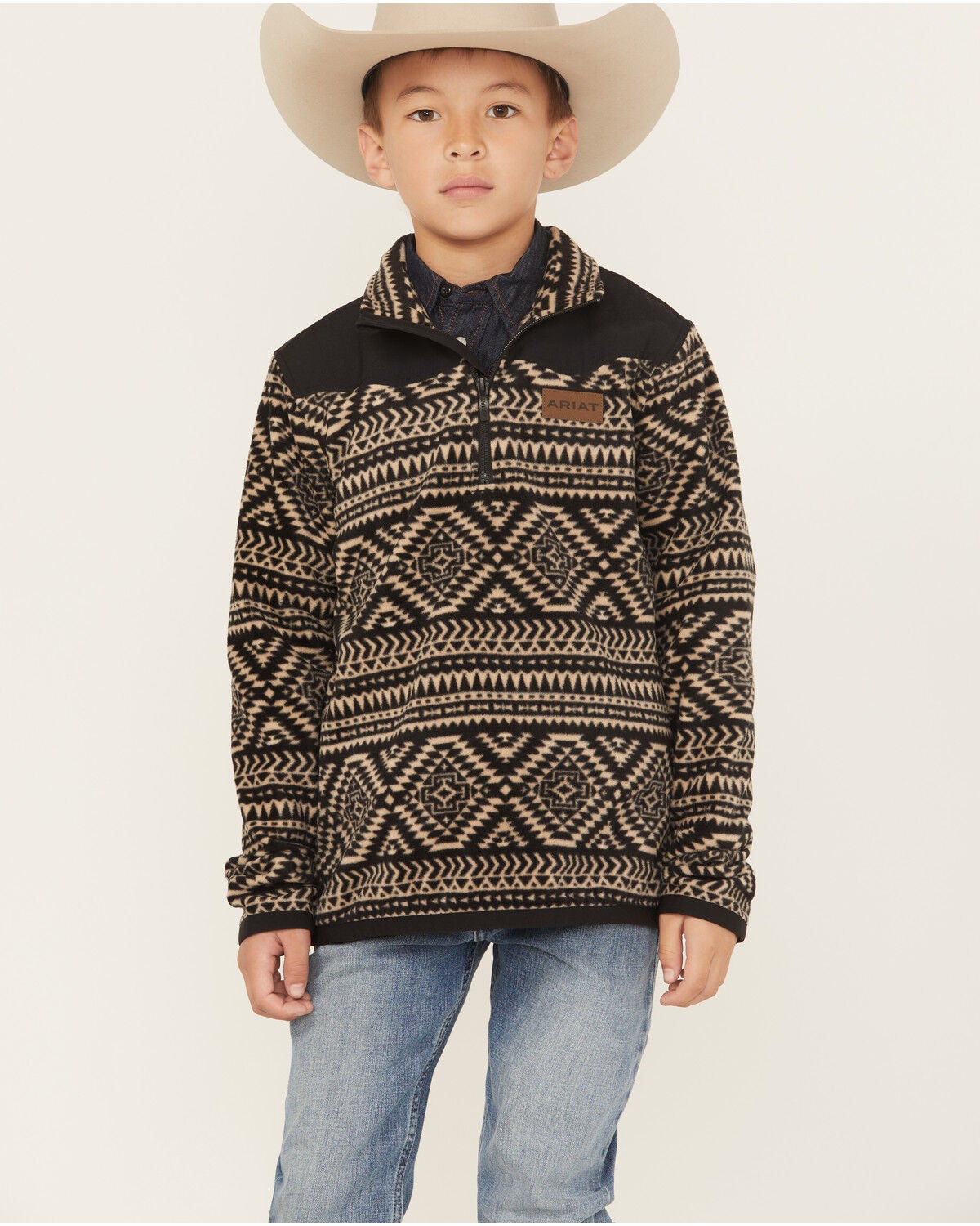 Image #1 - Ariat Boys' Diemond Basis 1/4 Zip Pullover, Black, hi-res