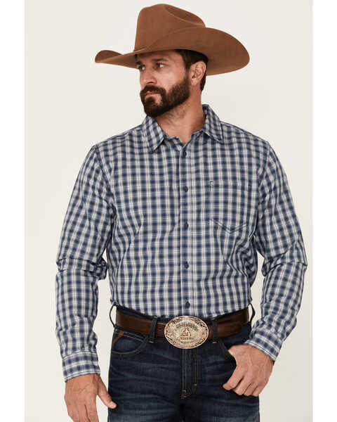 Gibson Men's Simplify Plaid Print Long Sleeve Button Down Western Shirt , Navy, hi-res