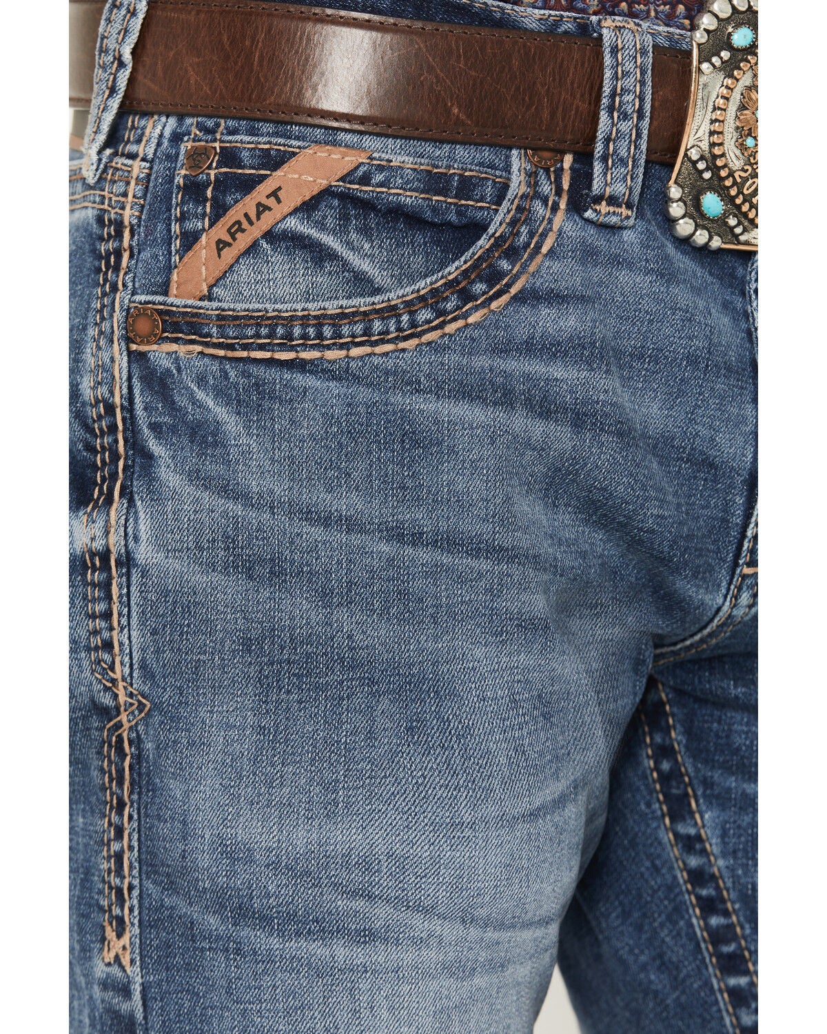 Image #2 - Ariat Men's Boot Barn Exclusive M7 Livermore Coltrane Medium Wash Slim Straight Stretch Denim Jeans, Medium Wash, hi-res