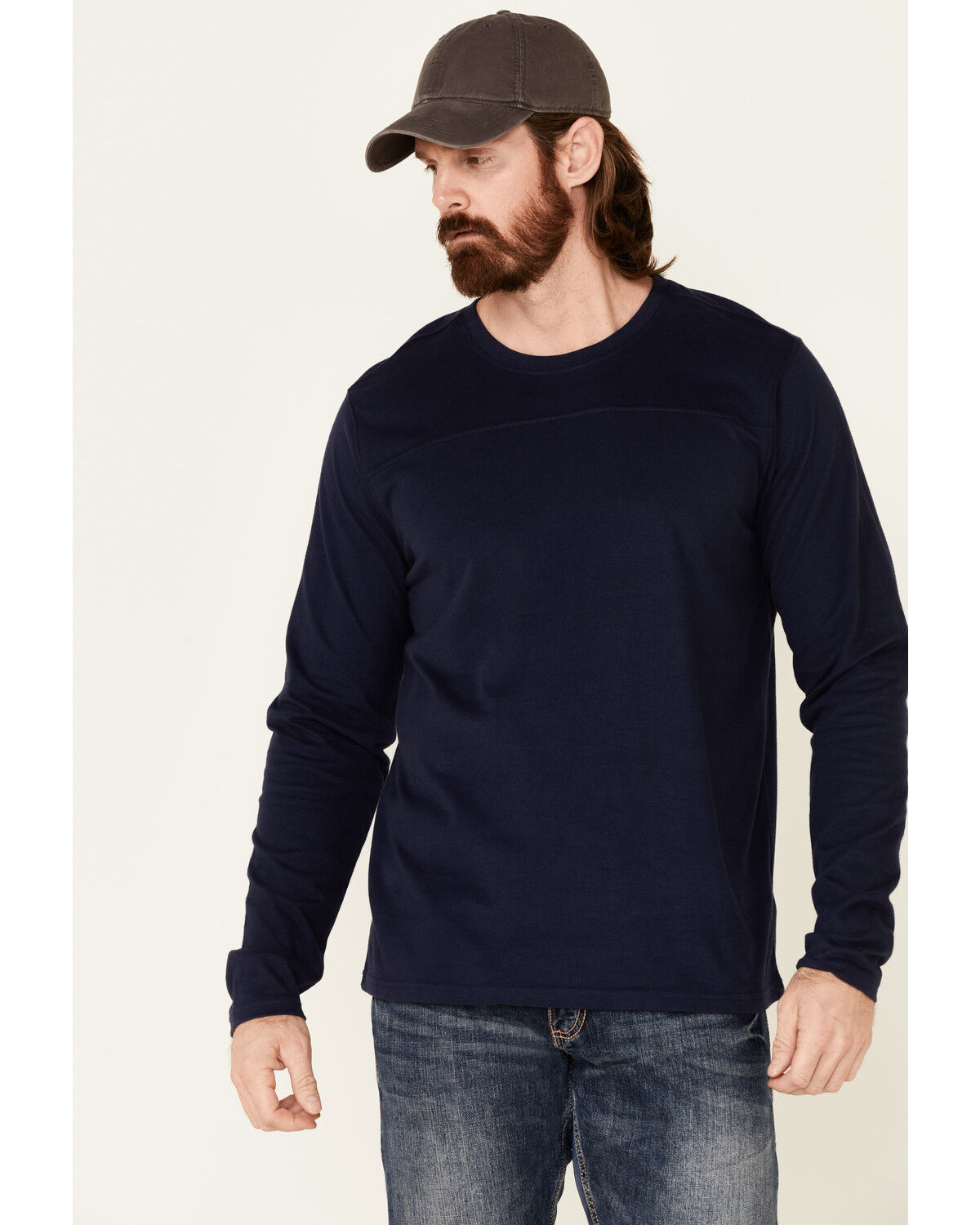 Image #1 - North River Men's Moleskin Crew Long Sleeve T-Shirt, Blue, hi-res