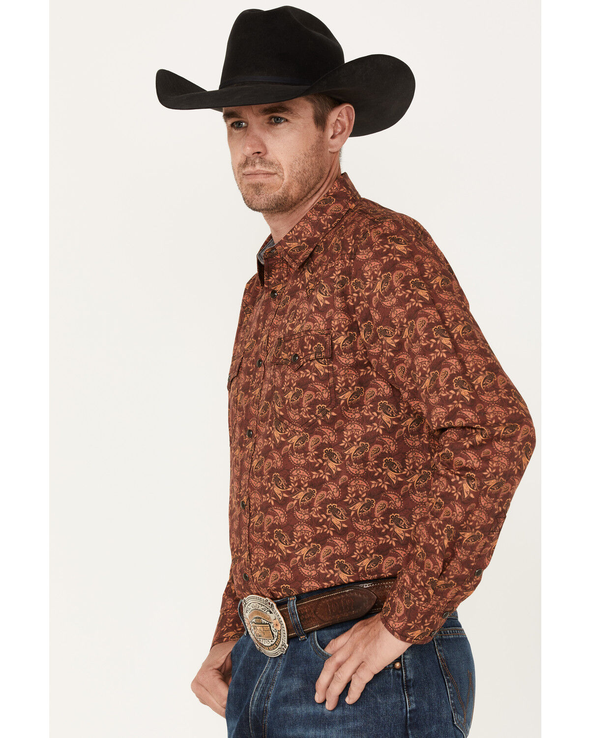 Image #2 - Cody James Men's On Tour Paisley Print Snap Western Shirt, Burgundy, hi-res