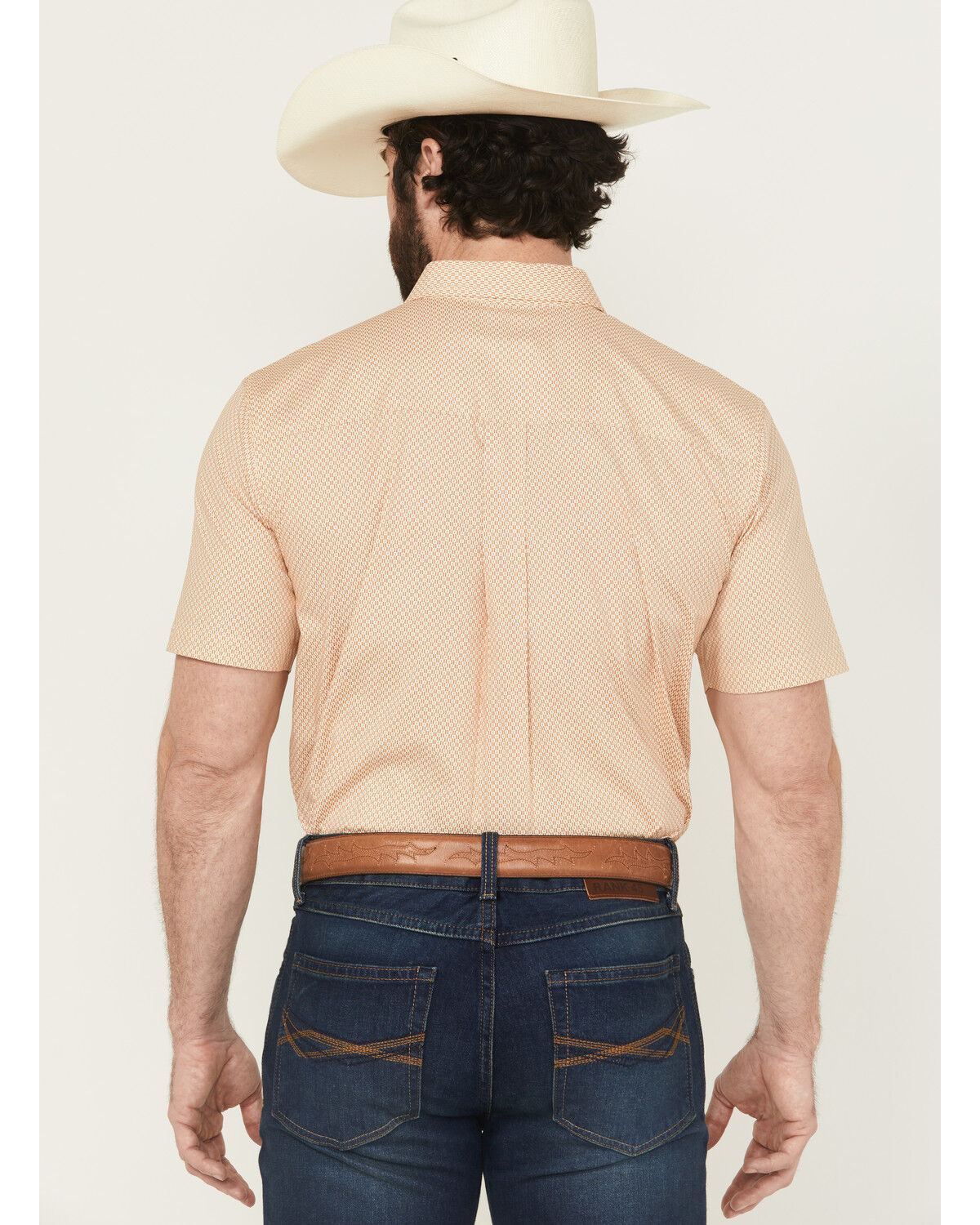 Image #4 - RANK 45® Men's Cowboy Co Geo Print Short Sleeve Button-Down Stretch Western Shirt, Camel, hi-res