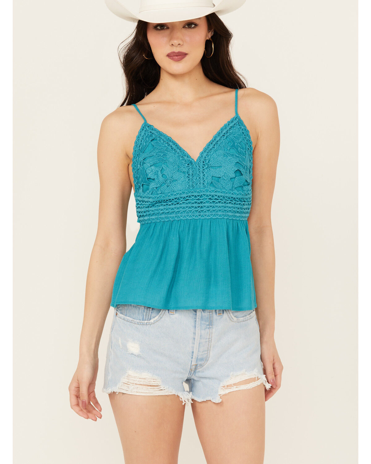 Image #1 - Shyanne Women's Lace Bustier Crinkle Top, Medium Blue, hi-res