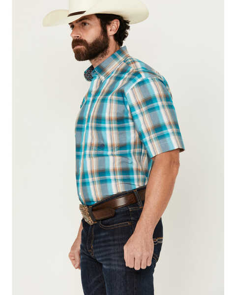 Image #2 - Roper Men's Amarillo Large Plaid Print Short Sleeve Button-Down Western Shirt, Turquoise, hi-res