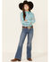 Panhandle Girls' Turquoise Guitar & Sombrero Print Long Sleeve Snap Western Shirt , Turquoise, hi-res