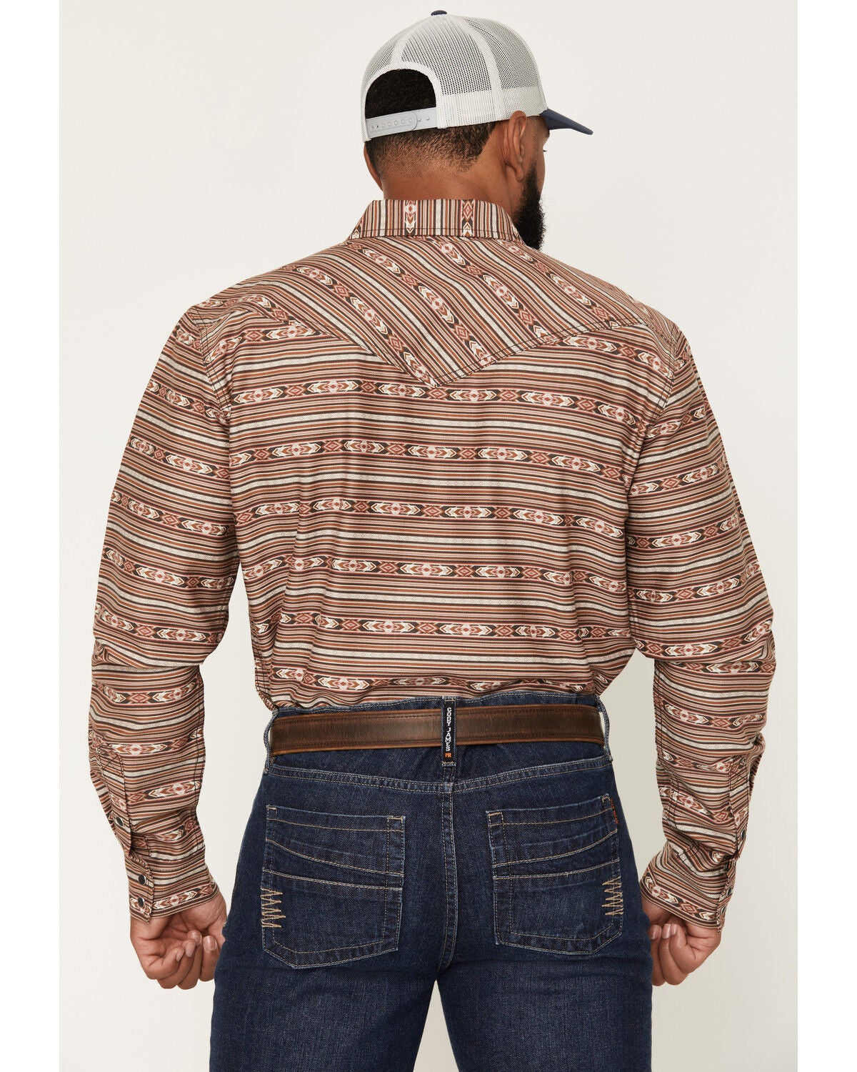 Image #4 - Cody James Men's FR Gila Striped Print Long Sleeve Snap Stretch Work Shirt, Dark Brown, hi-res