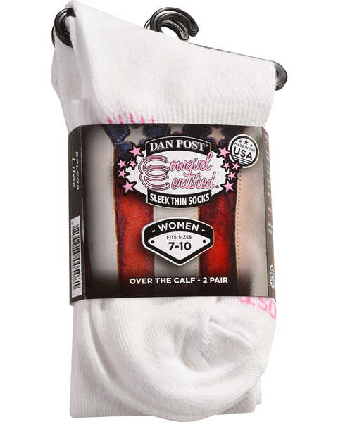 Dan Post Women's Cowgirl Certified Sleek Thin Socks, White, hi-res