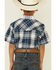 Ely Walker Boys' Navy Textured Plaid Short Sleeve Snap Western Shirt , Navy, hi-res