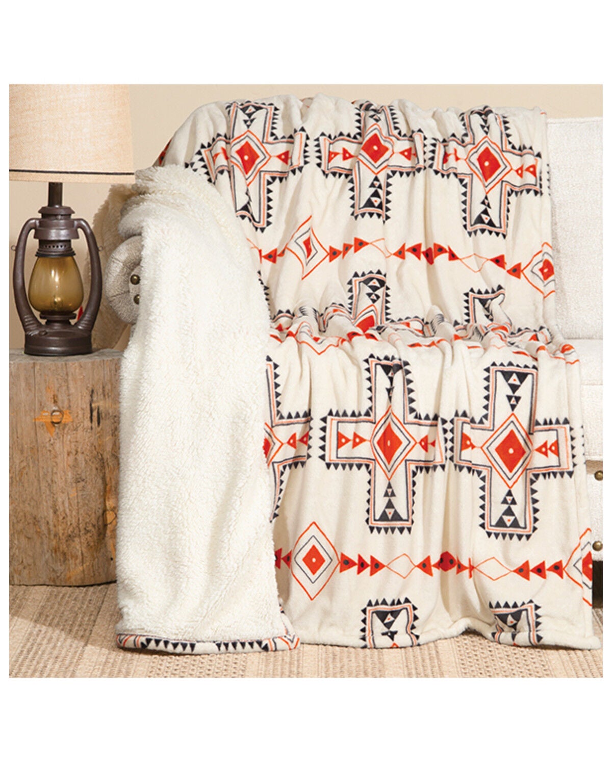 Carstens Home Santa Fe Sun Plush Sherpa Blanket, Cream, hi-res