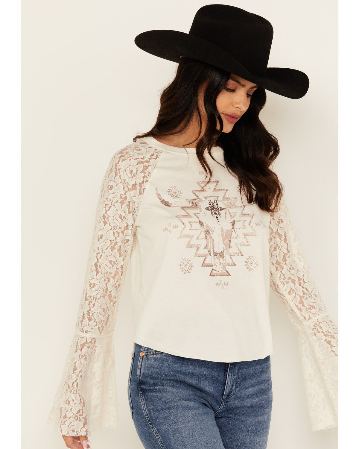 Image #2 - Shyanne Women's Steer Lace Long Sleeve Graphic Tee, Off White, hi-res