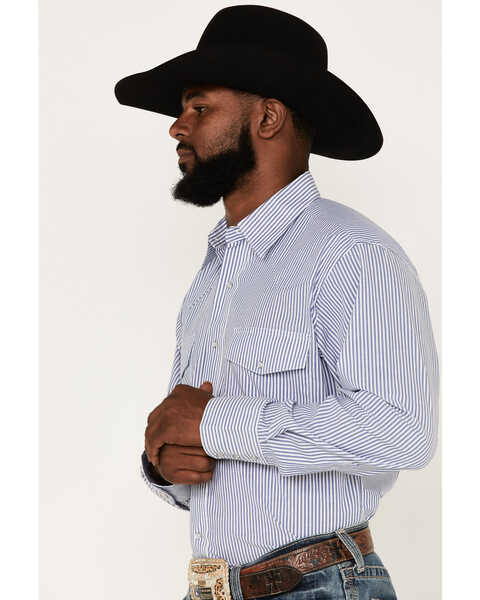 Image #2 - Wrangler Men's Striped Print Long Sleeve Snap Western Shirt , Blue, hi-res