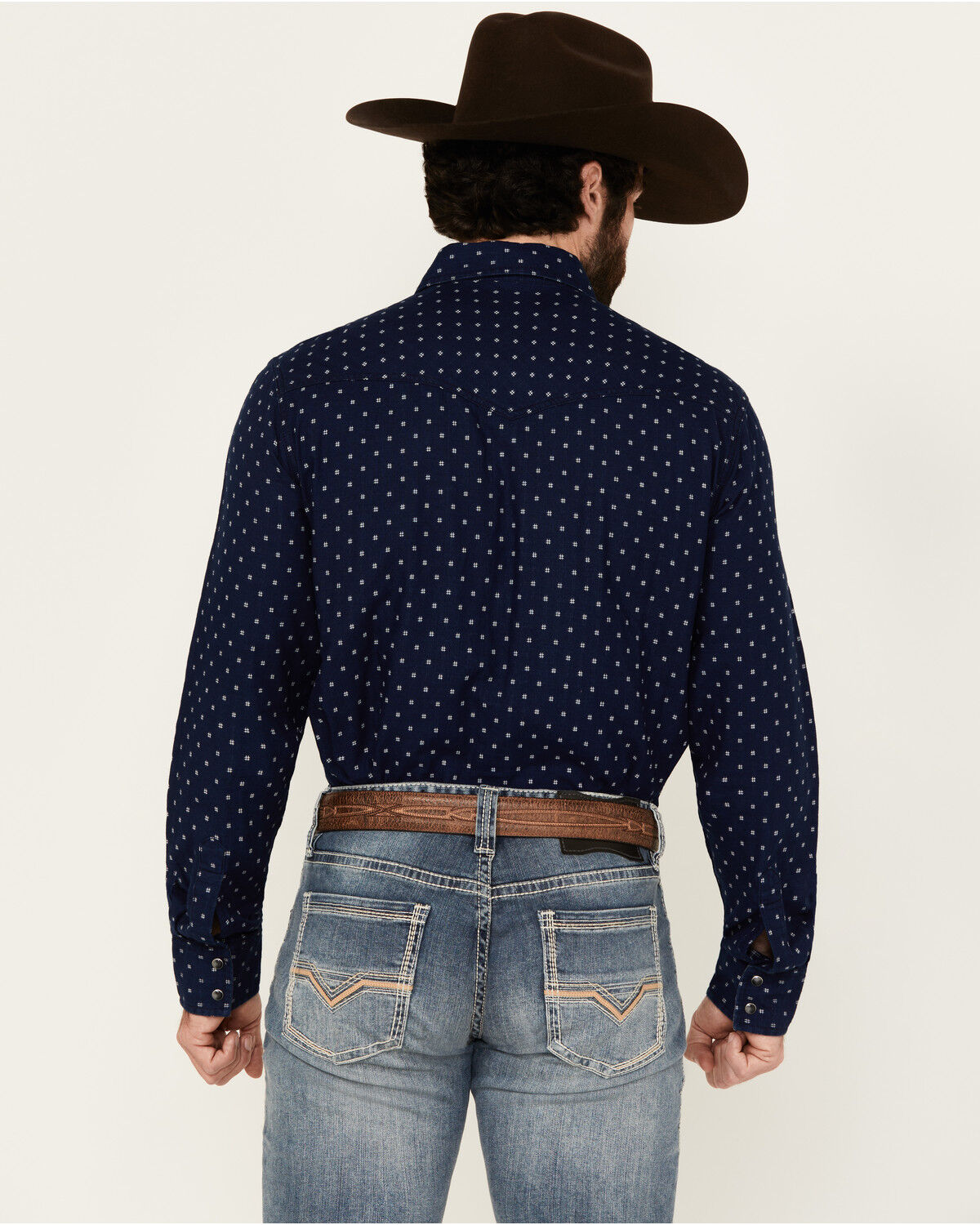 Image #4 - Wrangler Retro Men's Printed Long Sleeve Snap Western Shirt, Navy, hi-res
