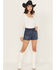 Image #1 - Rock & Roll Denim Women's High Rise Star Studded Microsuede Shorts, Navy, hi-res