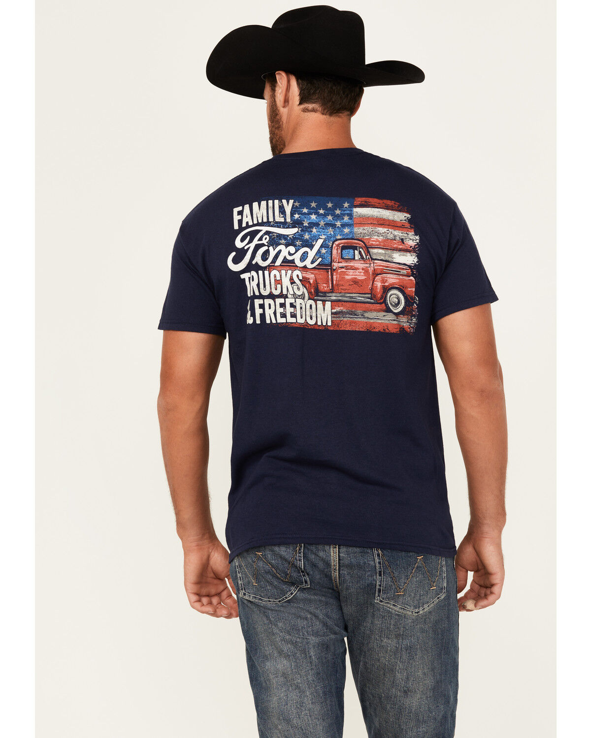 Image #1 - Buckwear Men's Ford Freedom Truck Short Sleeve Graphic T-Shirt, Navy, hi-res