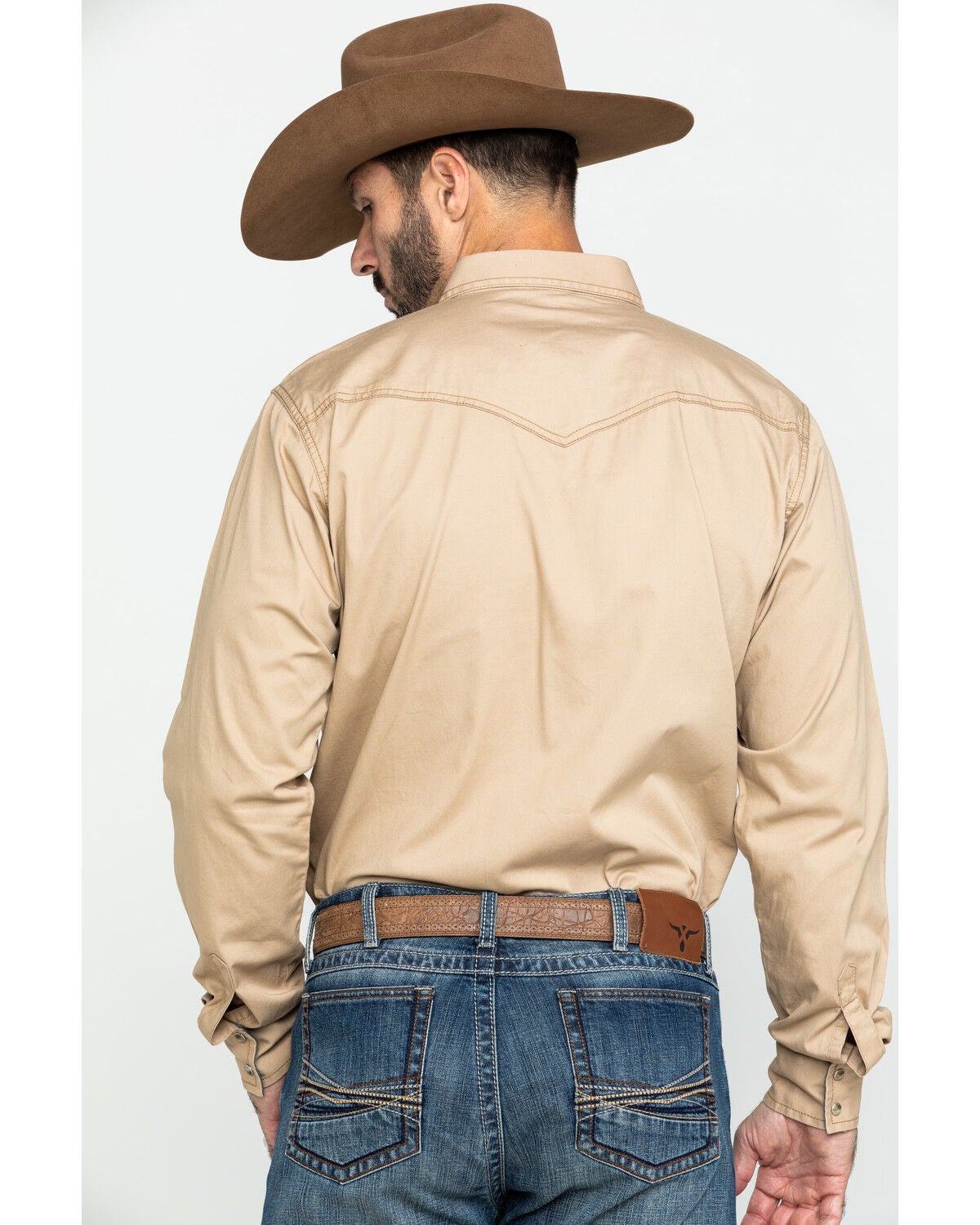 Image #2 - Wrangler Retro Men's Solid Long Sleeve Snap Western Shirt, Tan, hi-res
