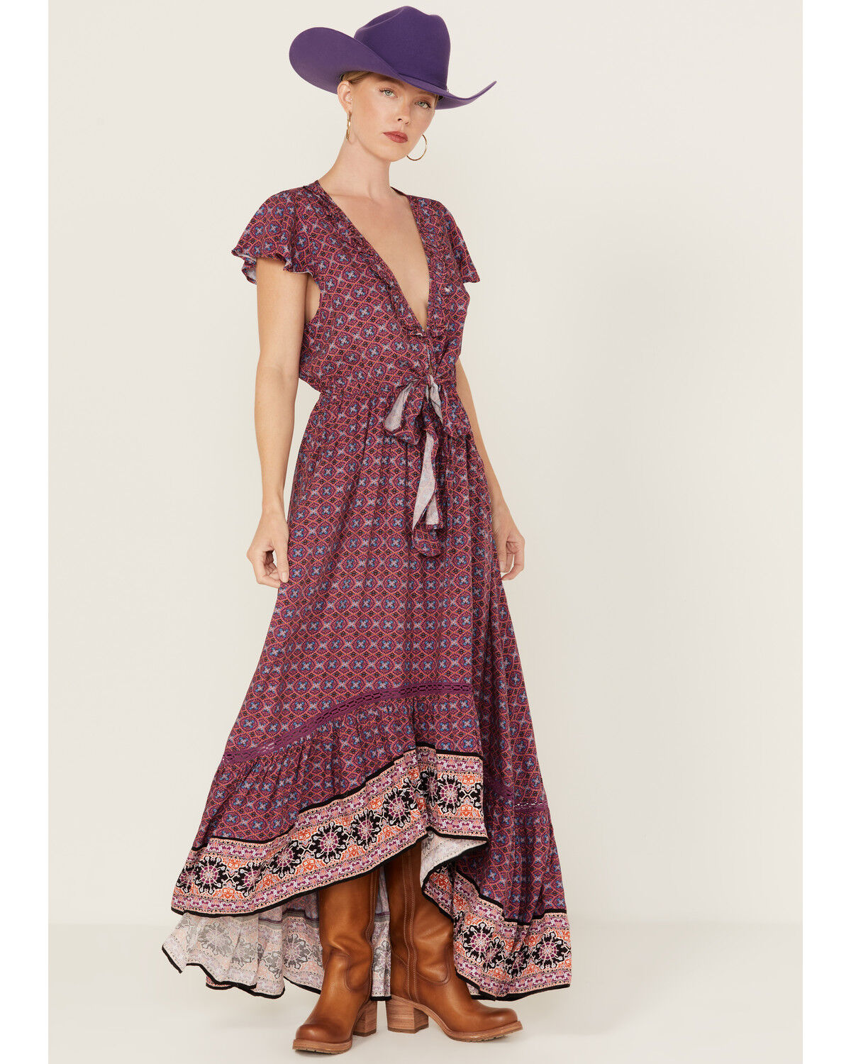 Image #1 - Beyond The Radar Women's Border Print Picnic High-Low Dress, Purple, hi-res