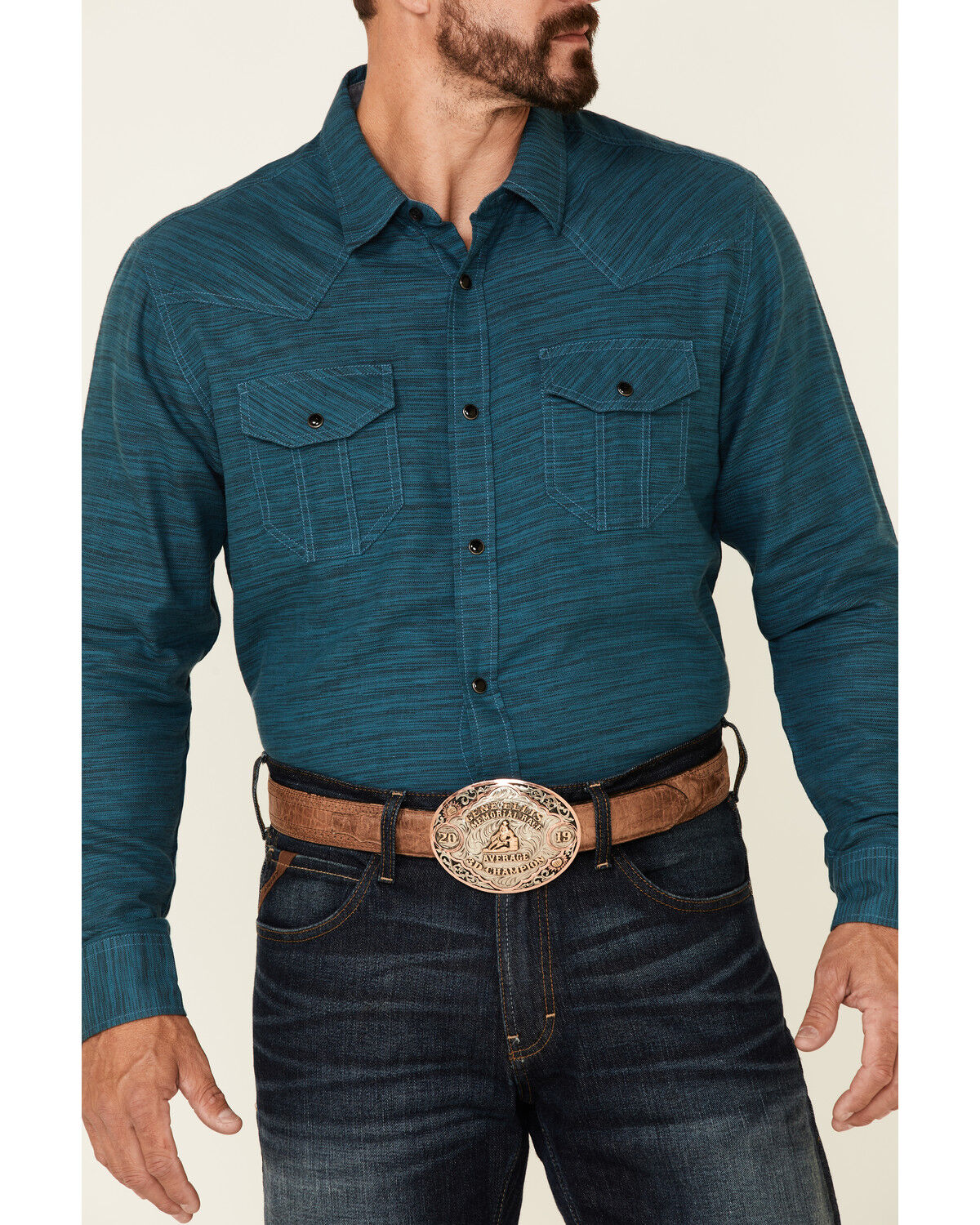 Image #3 - Cody James Men's Ride On Solid Long Sleeve Snap Western Shirt, Turquoise, hi-res