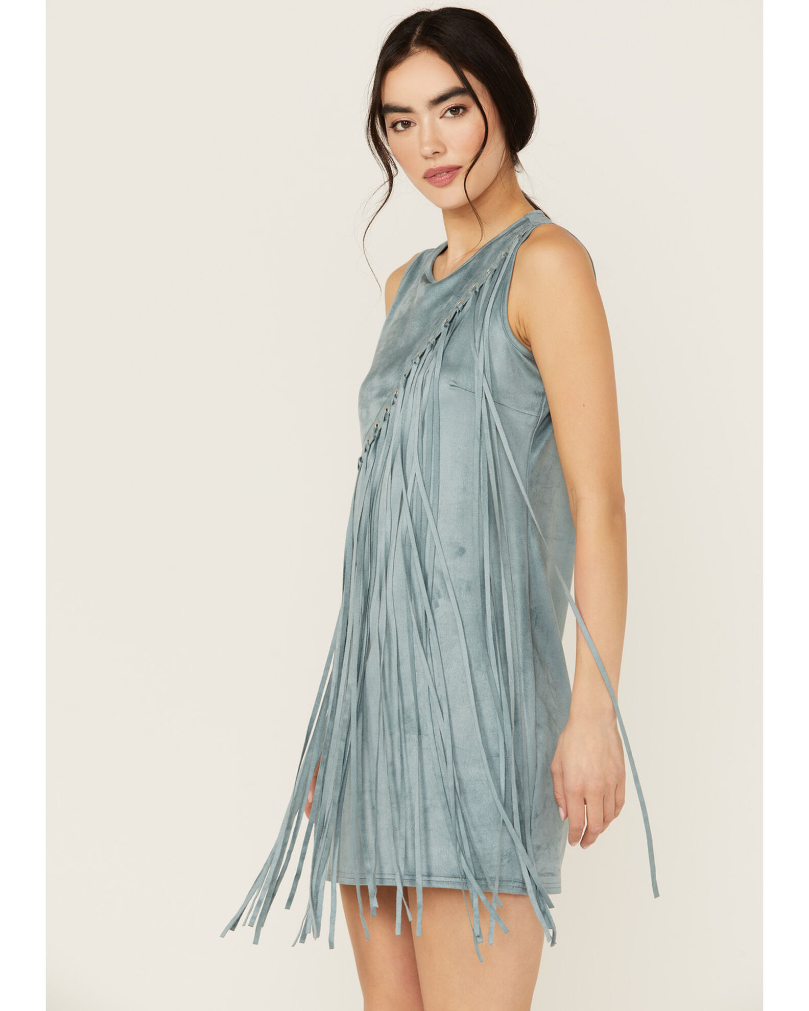 Product Name: Rock & Roll Denim Women's Asymmetrical Fringe Sleeveless Mini  Dress