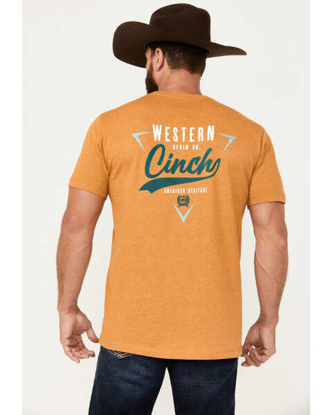 Image #1 - Cinch Men's Western Denim Logo Short Sleeve Graphic T-Shirt, Gold, hi-res