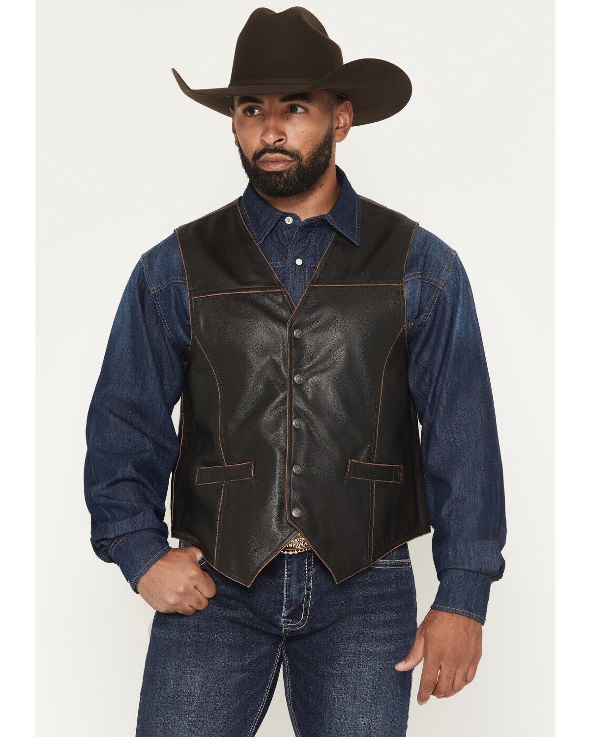 Image #1 - Scully Men's Leather Vest, Dark Brown, hi-res