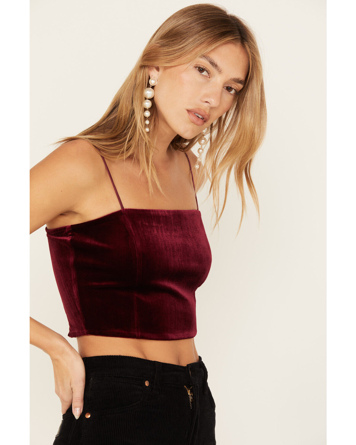 Image #2 - Sadie & Sage Women's Misty Velvet Crop Cami Top, Wine, hi-res