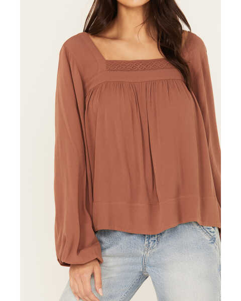 Image #3 - Cleo + Wolf Women's Long Sleeve Flowy Blouse , Coffee, hi-res