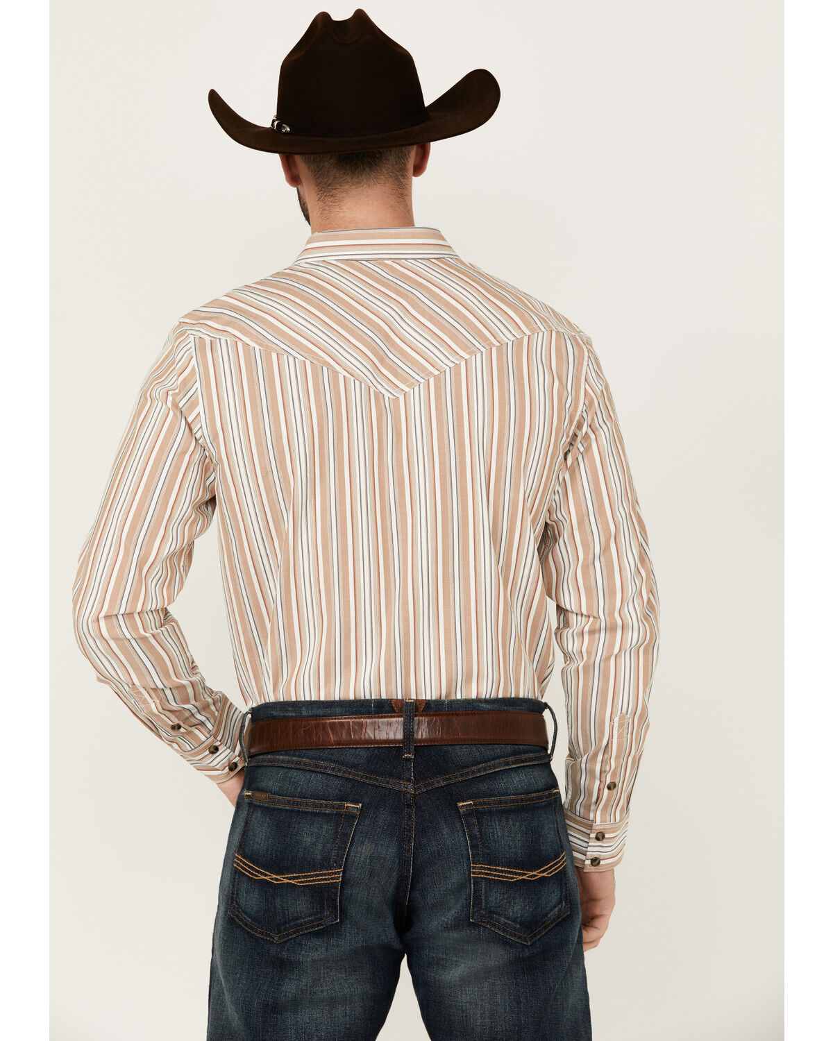 Image #4 - Cody James Men's Tough Guy Dobby Striped Print Long Sleeve Snap Western Shirt, Cream, hi-res