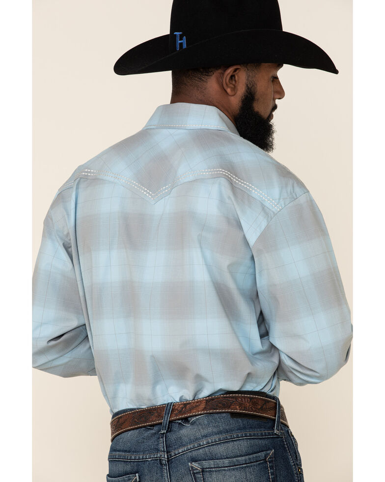 Rough Stock By Panhandle Men's Grandview Vintage Ombre Plaid Long Sleeve Western Shirt , Light Blue, hi-res