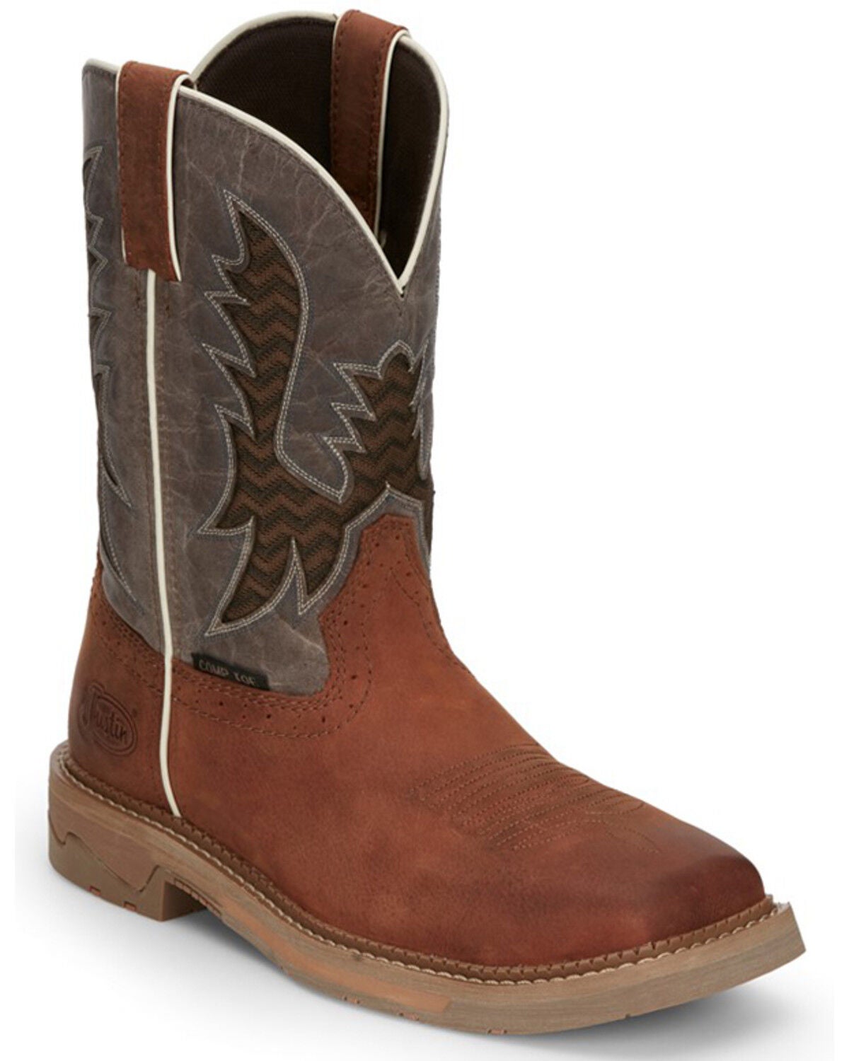 Justin Men's Stampede Bolt Pull On Western Work Boots - Nano Composite Toe, Brown, hi-res