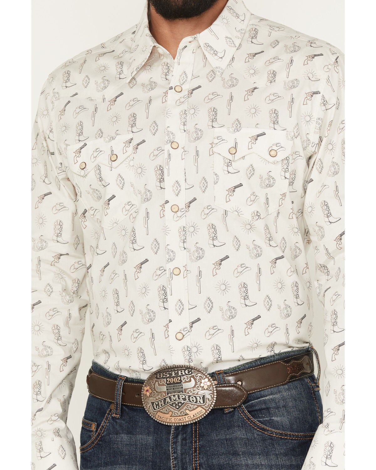 Image #3 - Rock & Roll Denim Men's Conversation Print Long Sleeve Snap Stretch Western Shirt, Natural, hi-res