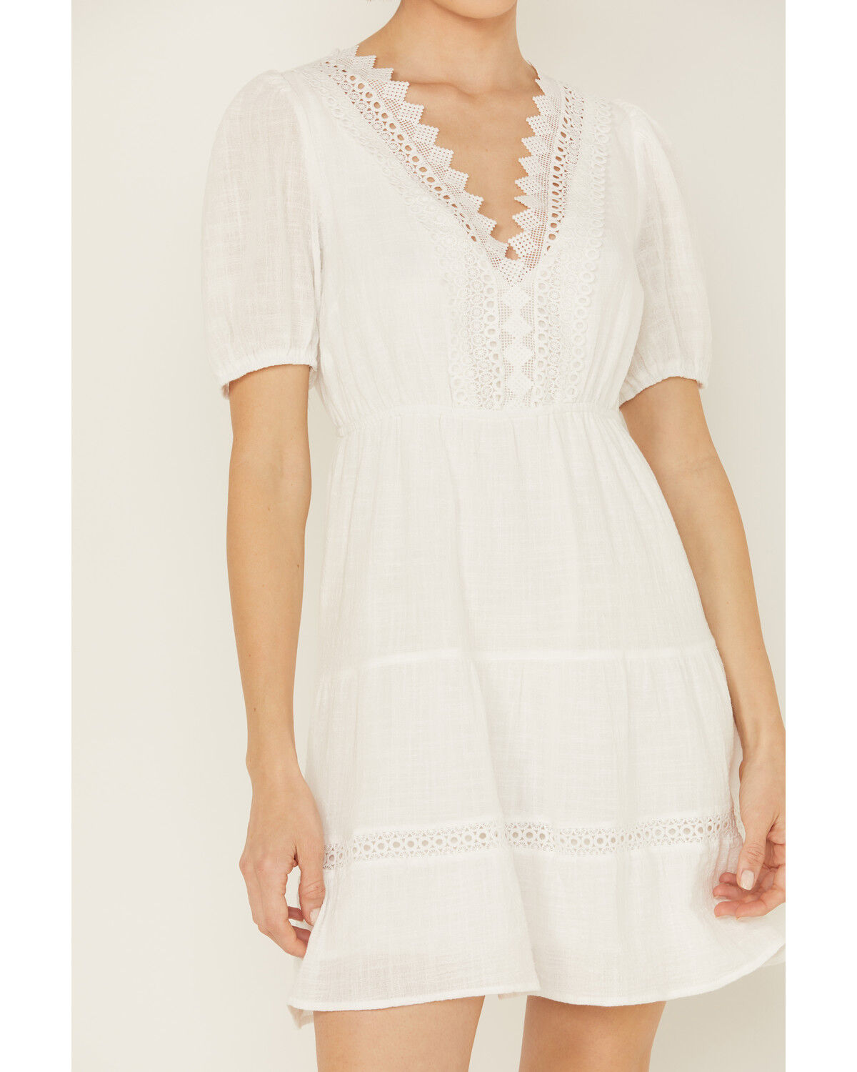 Image #3 - Yura Women's Lace Trim Short Sleeve Mini Dress, White, hi-res