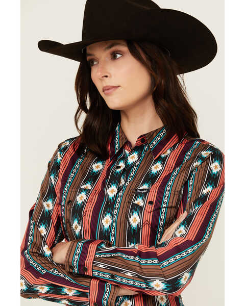 Image #2 - Wrangler Retro Women's Checotah Southwestern Print Long Sleeve Snap Western Shirt , Multi, hi-res