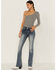 Grace In La Women's Steer Head Southwestern Pocket Bootcut Jeans, Blue, hi-res