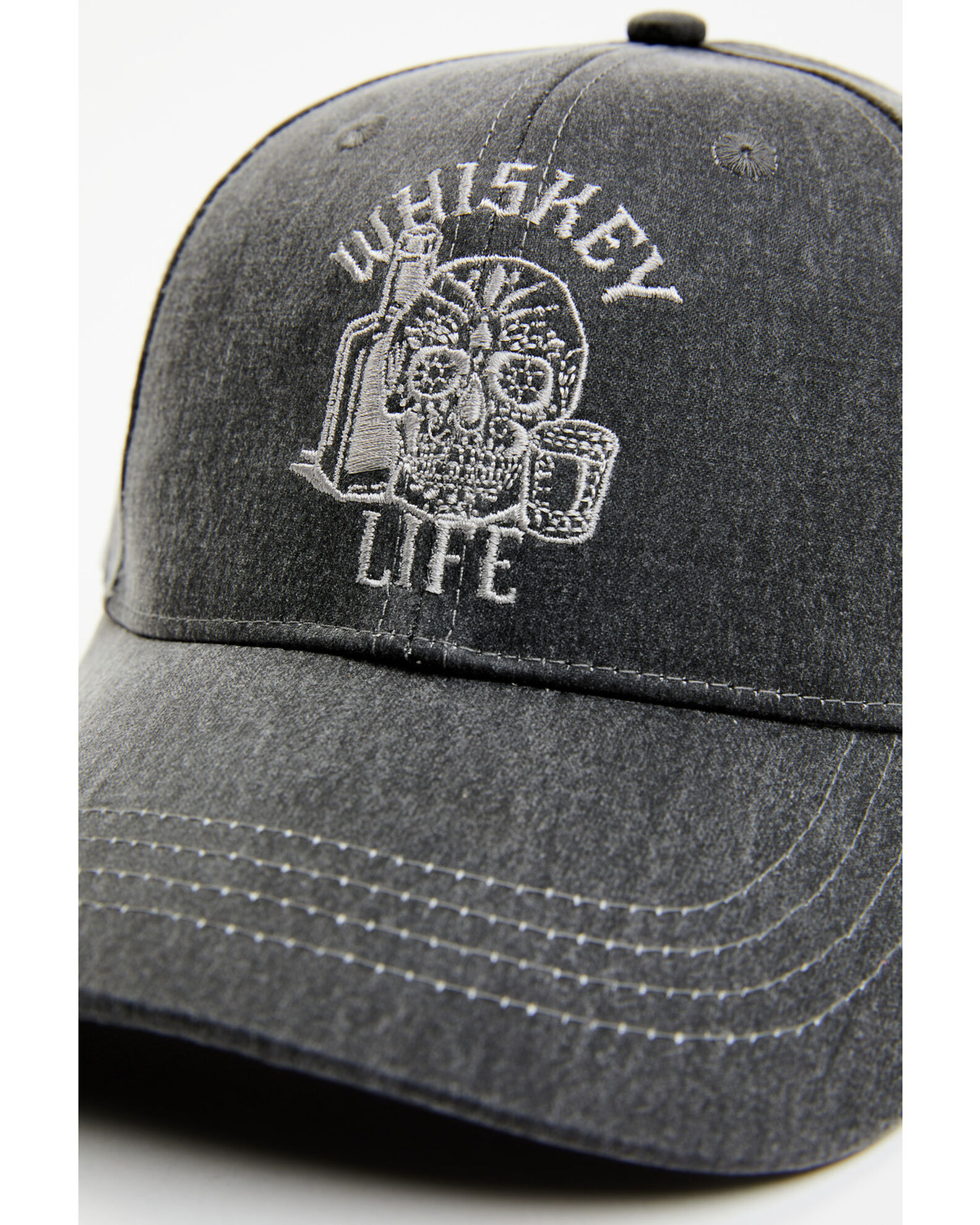 Image #2 - Moonshine Spirit Men's Embroidered Whiskey Life Skull Solid Ball Cap, Grey, hi-res