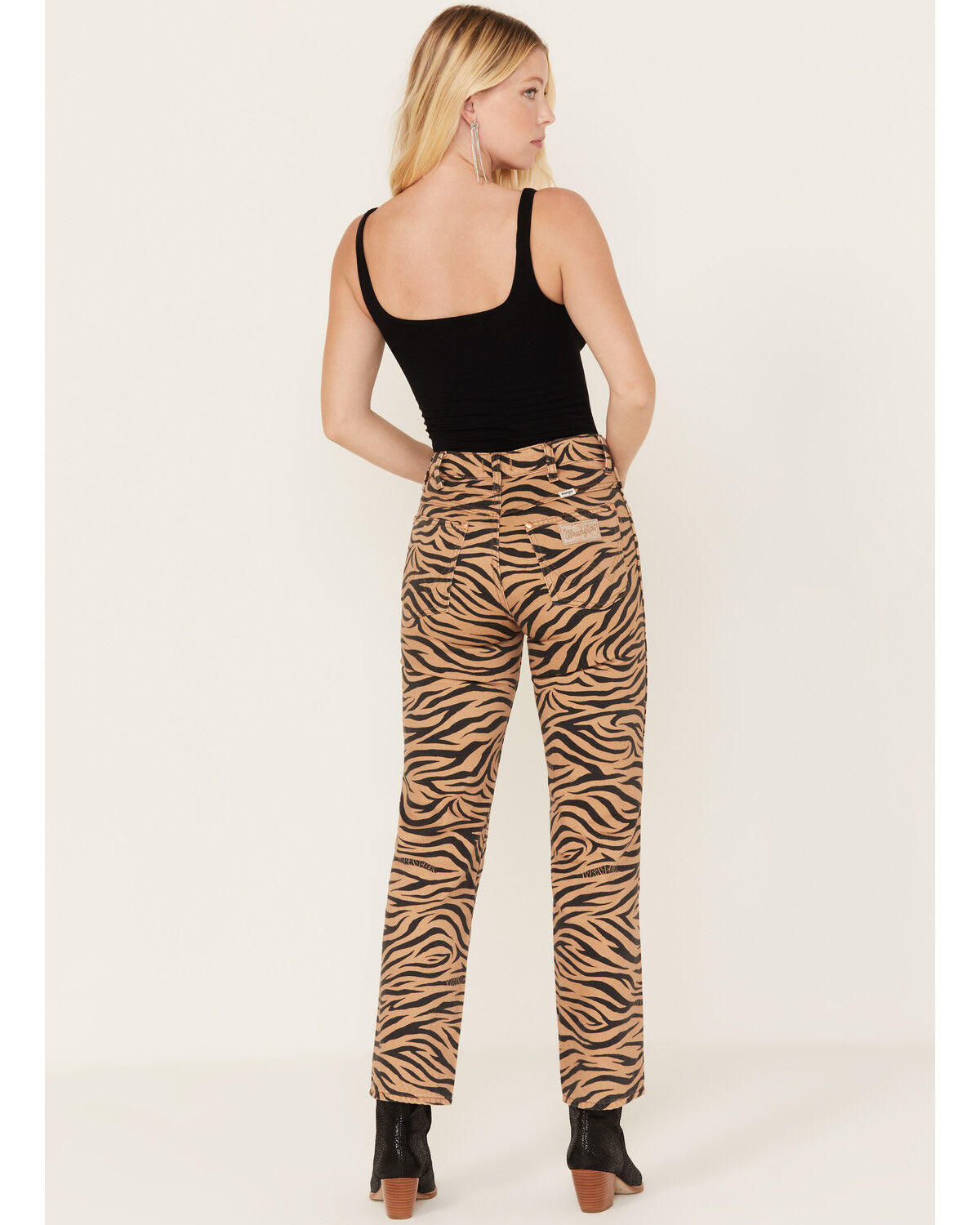 Image #3 - Wrangler Women's High Rise Wild West Purr Print Straight Jeans, Tan, hi-res