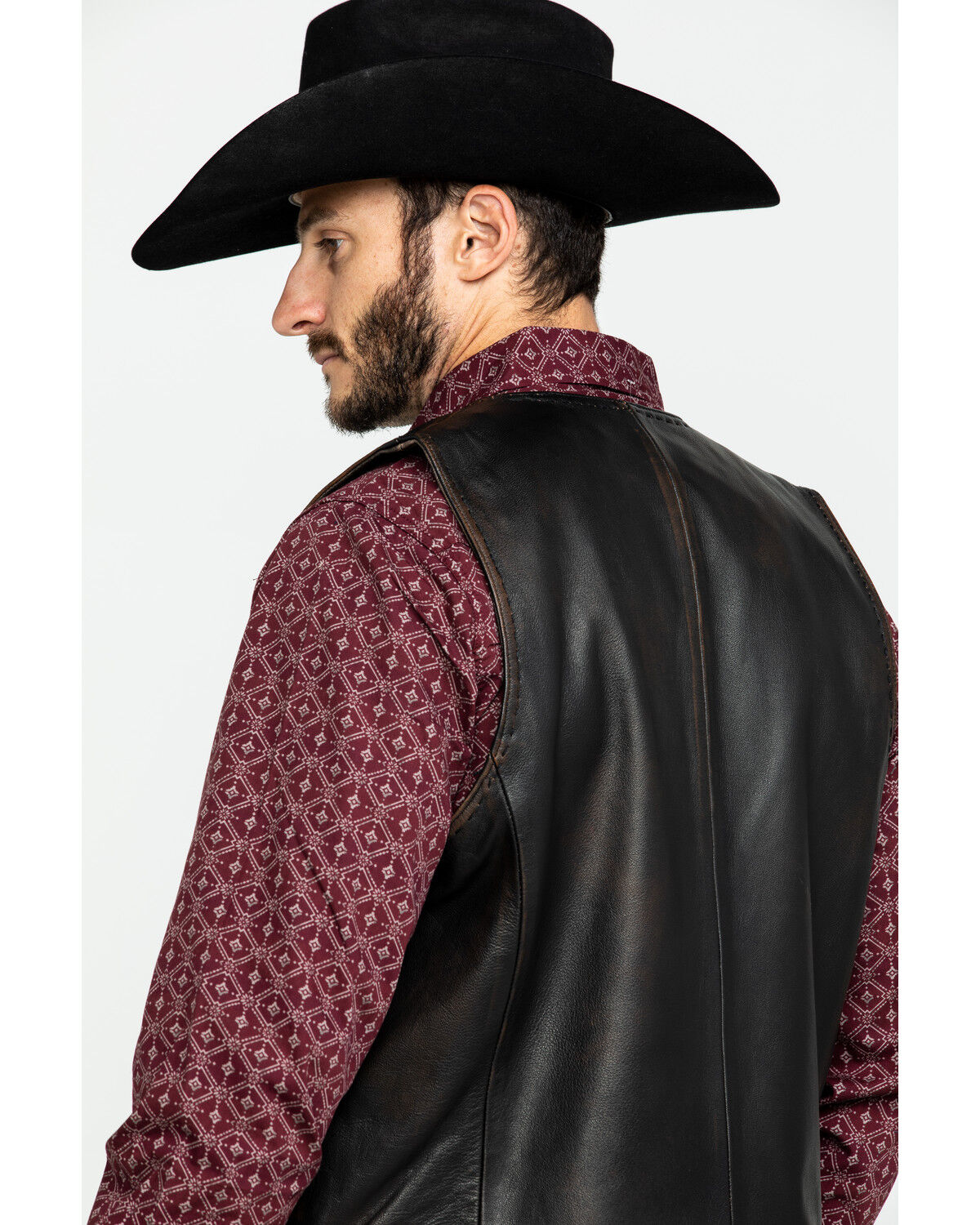 Image #5 - Scully Leatherwear Men's Leather Buck Stitch Vest, Brown, hi-res