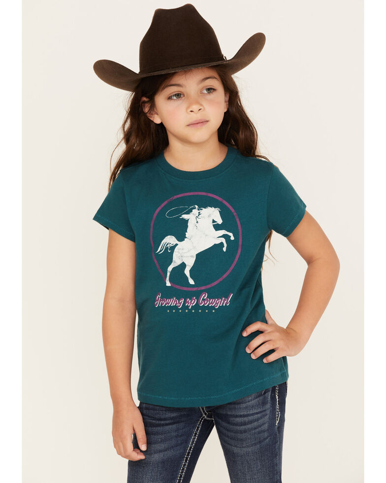 Shyanne Girls' Growing Up Cowgirl Graphic Tee, Deep Teal, hi-res