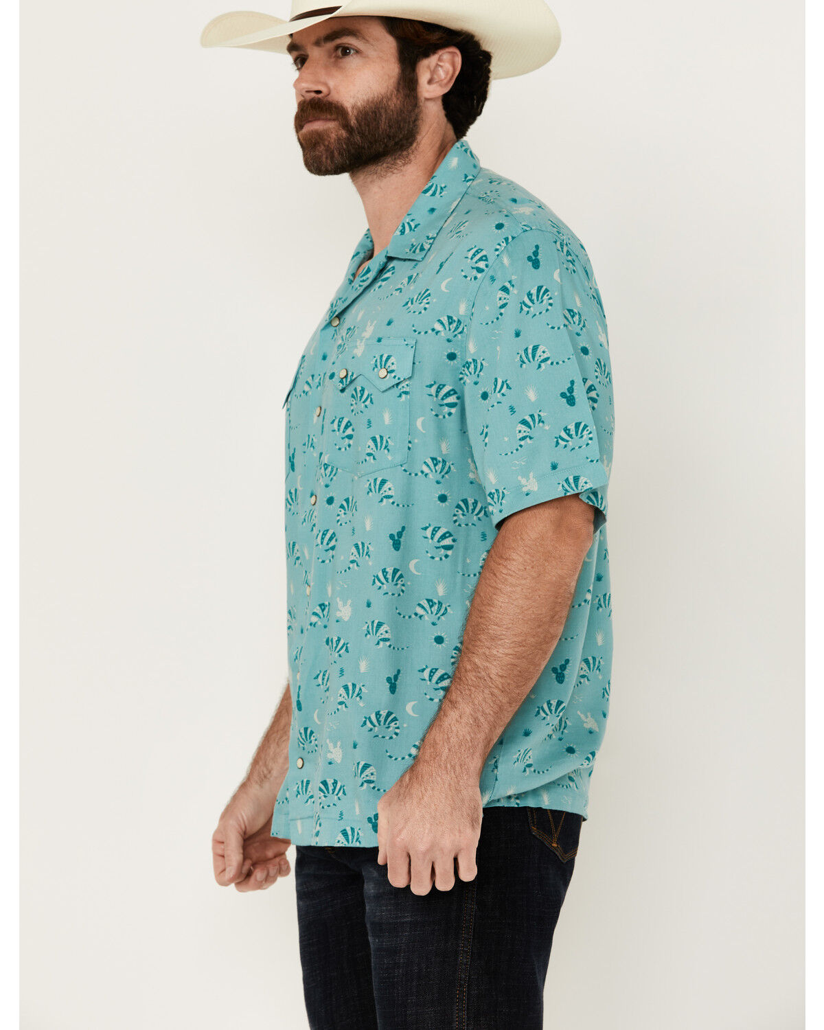 Image #2 - Wrangler Men's Conversation Print Short Sleeve Snap Western Shirt, Turquoise, hi-res