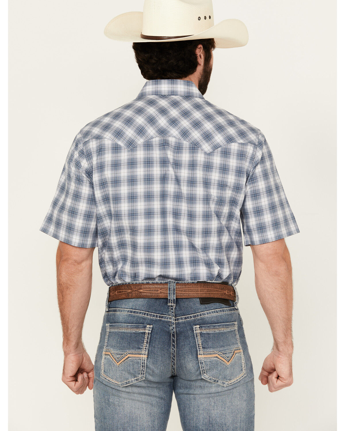 Image #4 - Wrangler Retro Men's Plaid Print Long Sleeve Snap Western Shirt, Blue, hi-res