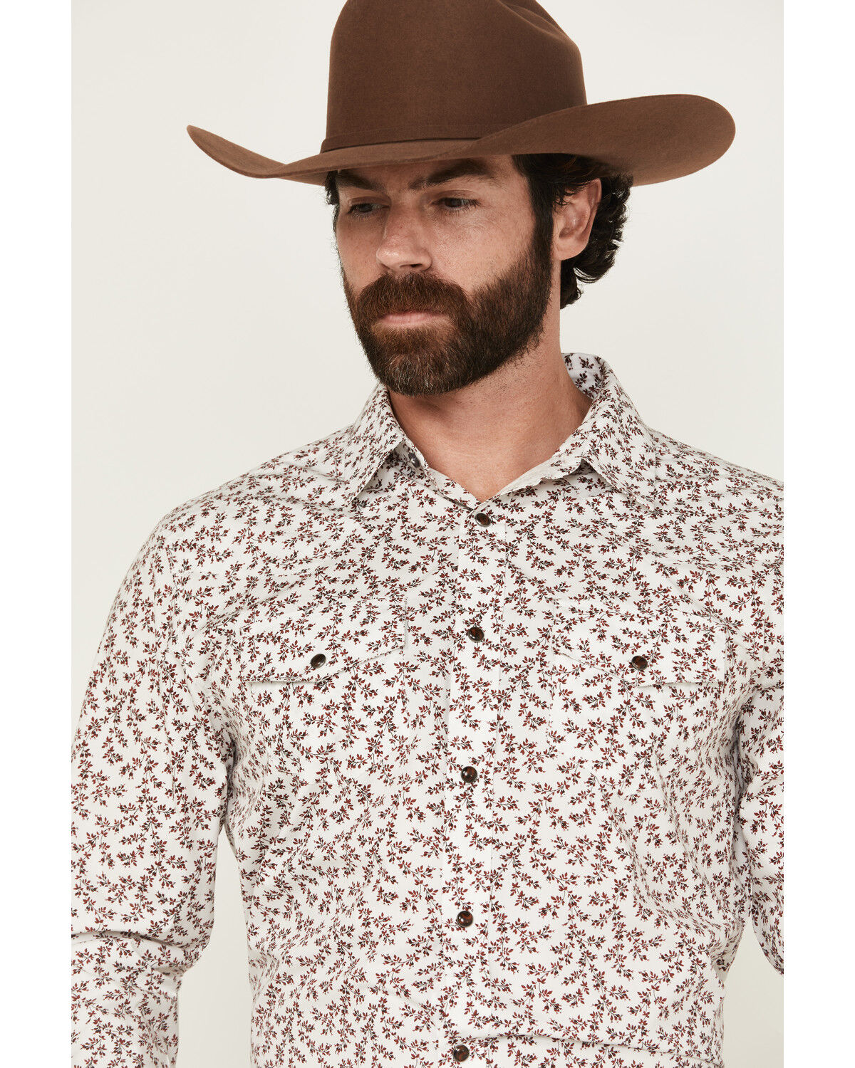 Image #2 - Gibson Trading Co Men's River Bank Floral Print Long Sleeve Snap Western Shirt, White, hi-res