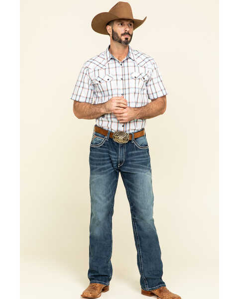Cody James Men's Neon Glow Plaid Short Sleeve Western Shirt , White, hi-res