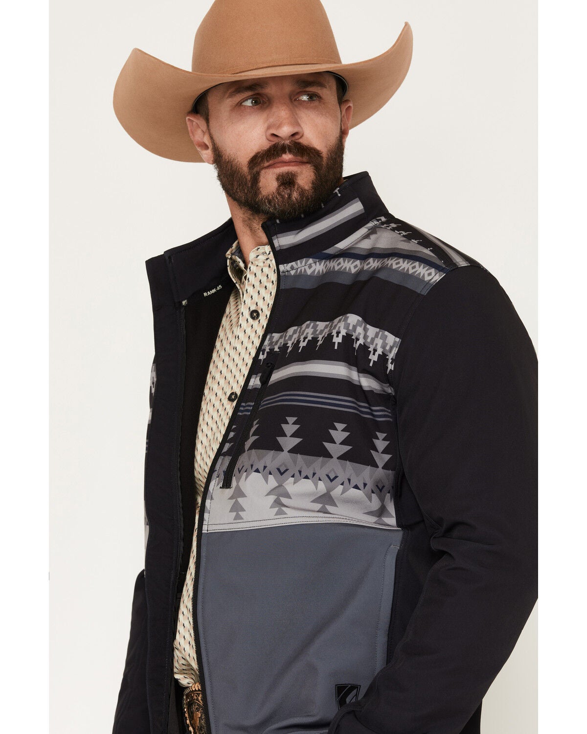 Image #2 - RANK 45&reg; Men's Ryder Southwestern Softshell Jacket, Black, hi-res